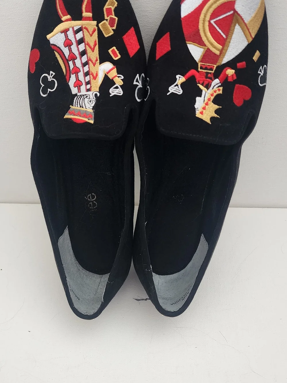 J.Renee Black Velvet Loafers with Colorful Playing Card Embroidery